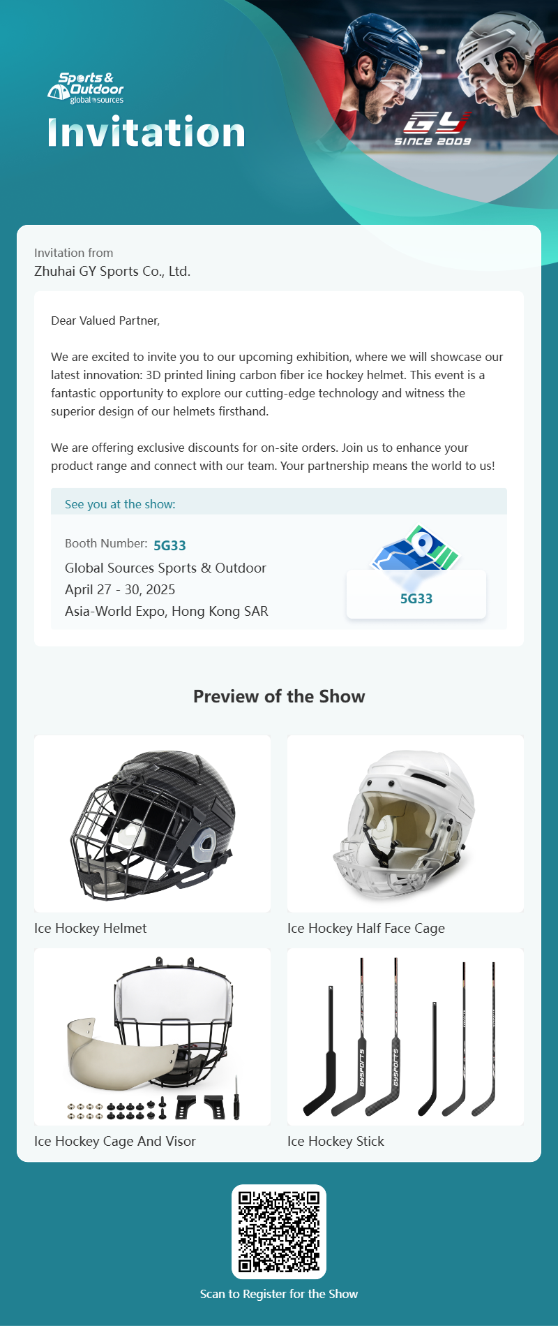 GY Global Sources Sports & Outdoor, 27-30 Απριλίου 2025, Asia-World Expo, Χονγκ Κονγκ SAR, Αριθμός περιπτέρου. 5G33